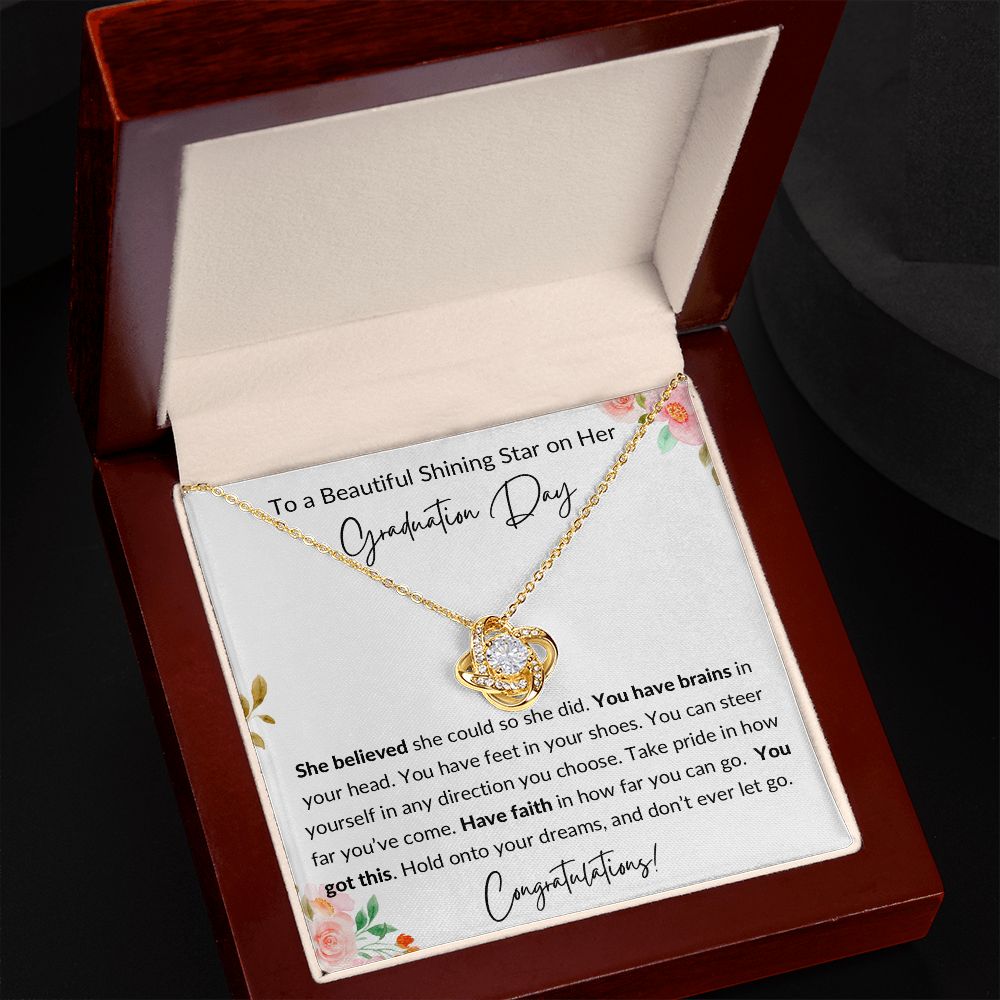 Graduation Gift to Daughter, Granddaughter, Niece, Aunt, Best Friend - Love Knot Necklace- Flowers, white