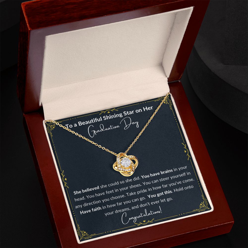 2023 Graduation Gift for Her, To my Beautiful Shining Star - Love Knot Necklace, Dark Gray - She Believed She Could