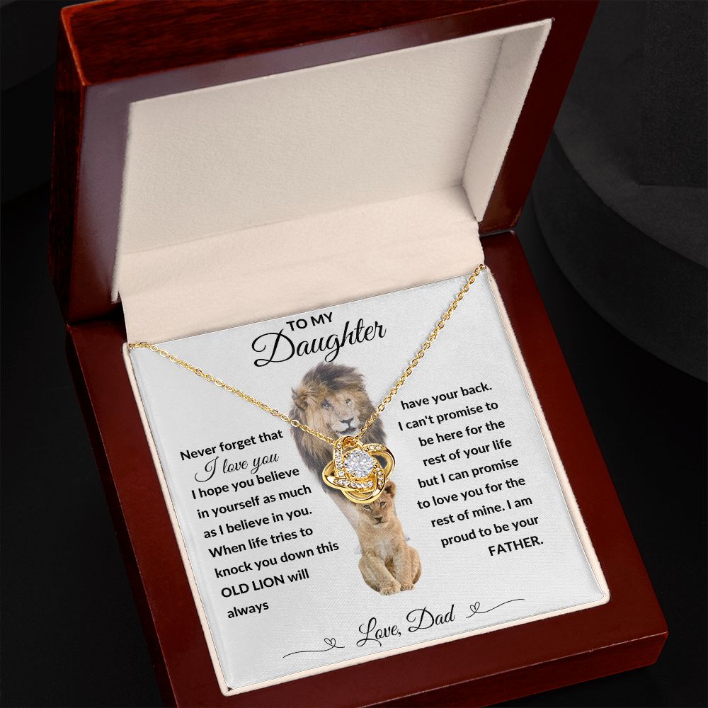 Love Knot Necklace, Gift to Daughter from Dad - lion white heart line - Birthday, Graduation, Christmas, Valentines,