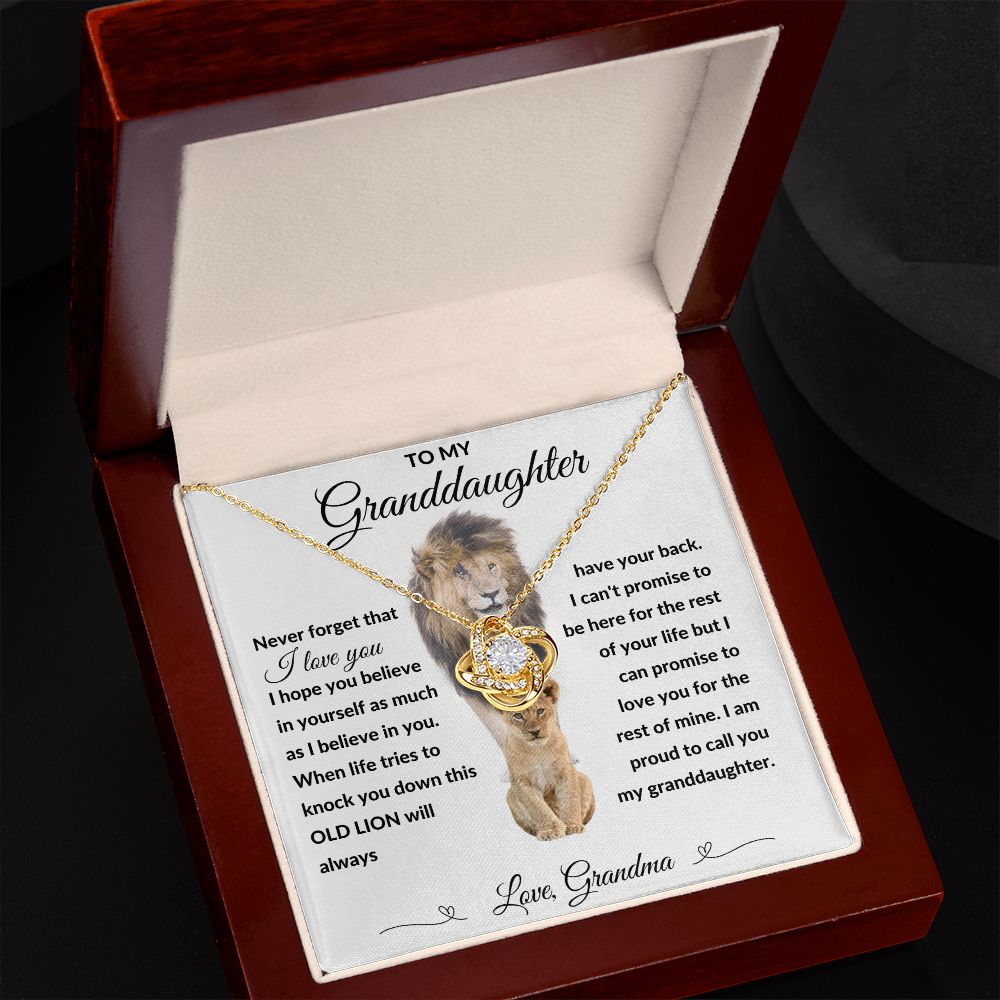 Love Knot Necklace, Gift to Granddaughter from Grandma - lion white heart line - Birthday, Christmas, Easter, Graduation, Inspiration