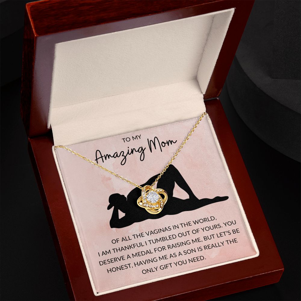 Love Knot Necklace, Funny Gift to Amazing Mom from Son - Pink | Mothers Day, Birthday, Christmas, Gag Gift