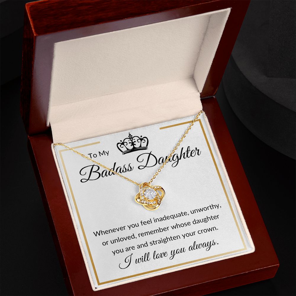 Love Knot Necklace, Gift to Badass Daughter - Gold Border