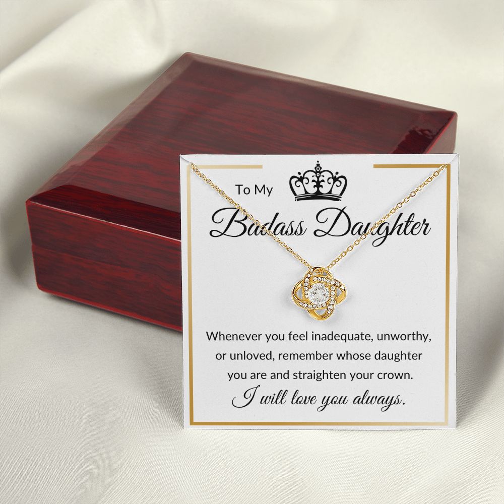 Love Knot Necklace, Gift to Badass Daughter - Gold Border