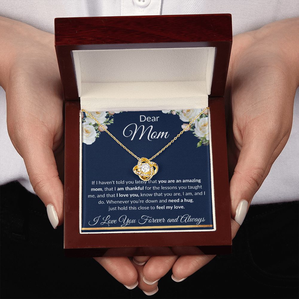 Love Knot Necklace, Gift to Mom - Dear Mom, Blue