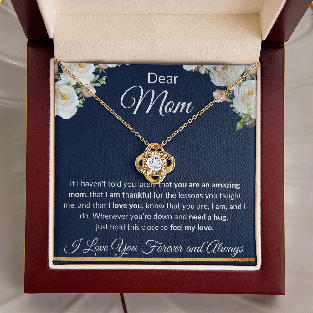 Love Knot Necklace, Gift to Mom - Dear Mom, Blue