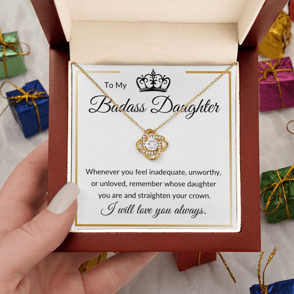 Love Knot Necklace, Gift to Badass Daughter - Gold Border