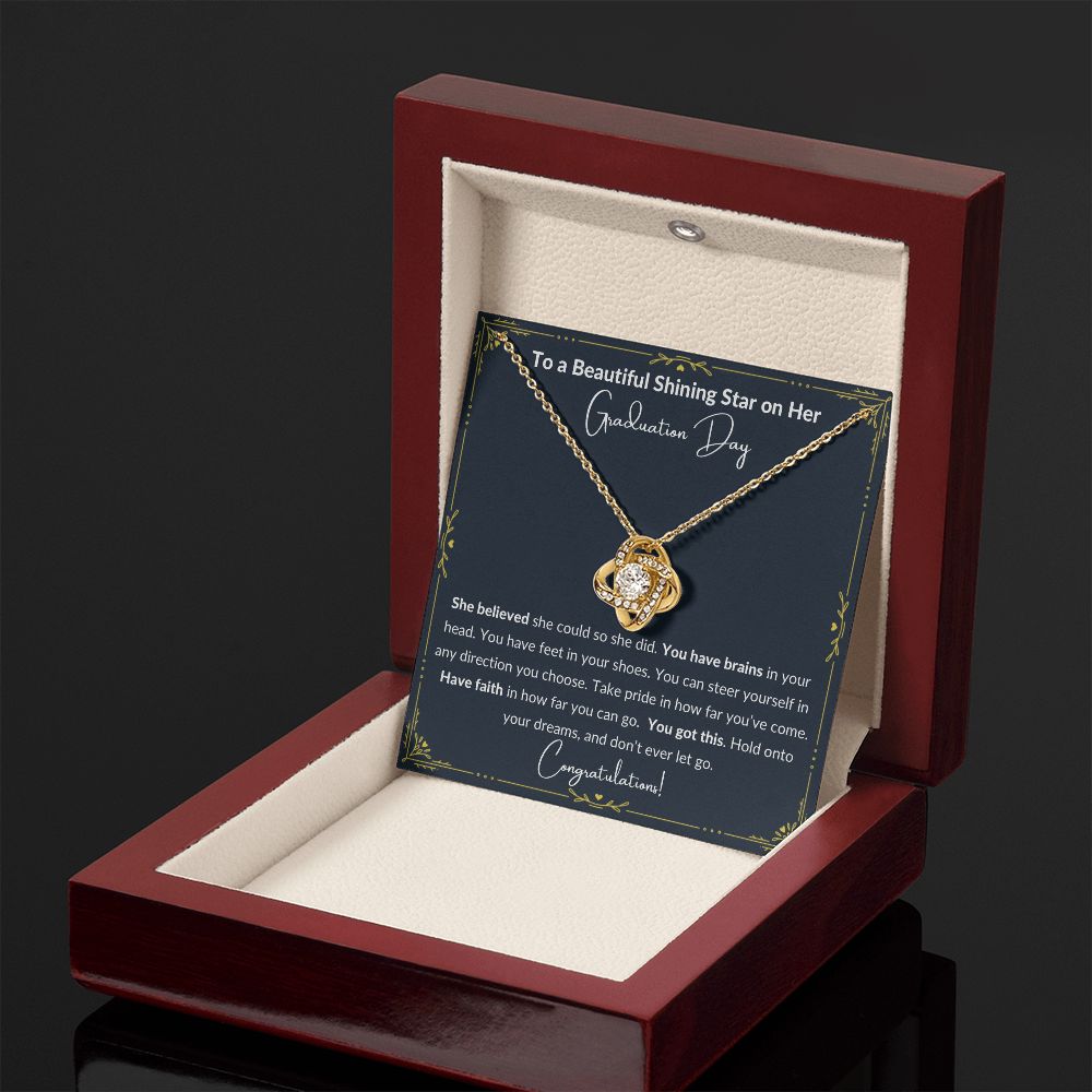 2023 Graduation Gift for Her, To my Beautiful Shining Star - Love Knot Necklace, Dark Gray - She Believed She Could
