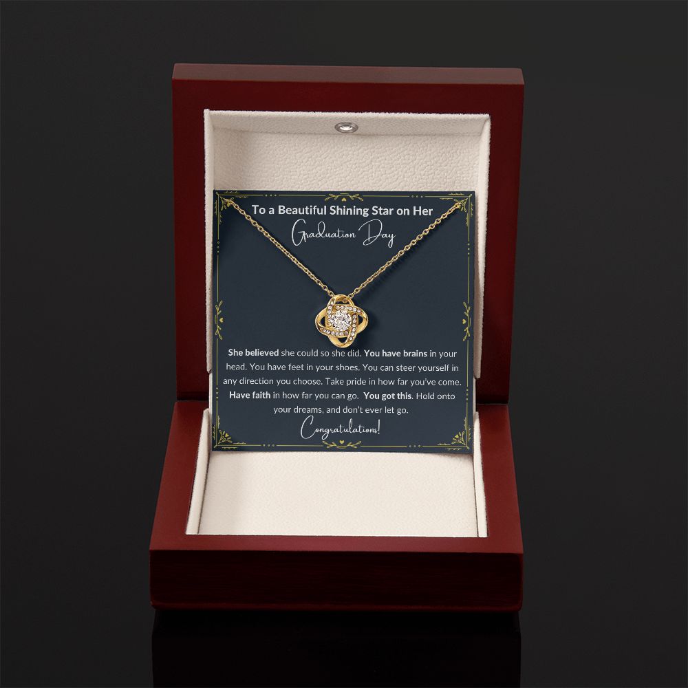 2023 Graduation Gift for Her, To my Beautiful Shining Star - Love Knot Necklace, Dark Gray - She Believed She Could