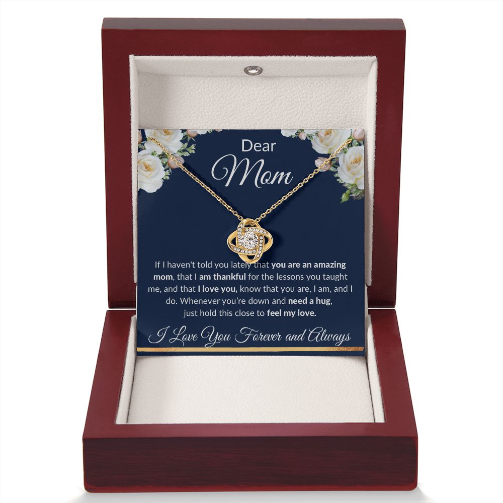 Love Knot Necklace, Gift to Mom - Dear Mom, Blue