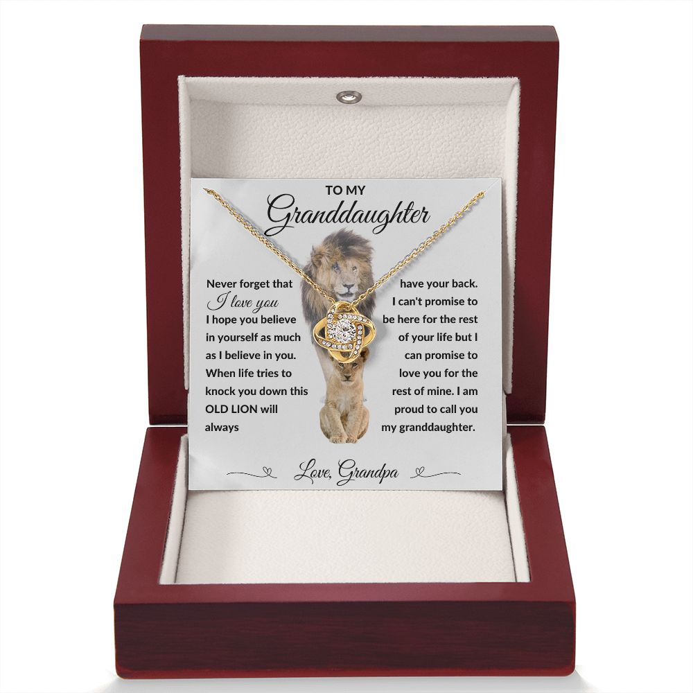Love Knot Necklace, Gift to Granddaughter from Grandpa - lion white heart line - Birthday, Graduation, Christmas, Easter,