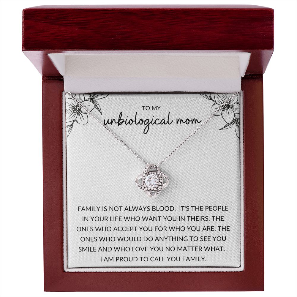 Love Knot Necklace, Gift to Unbiological Mom, Step Mom, Step Mother, Aunt, Mother in Law - black and white