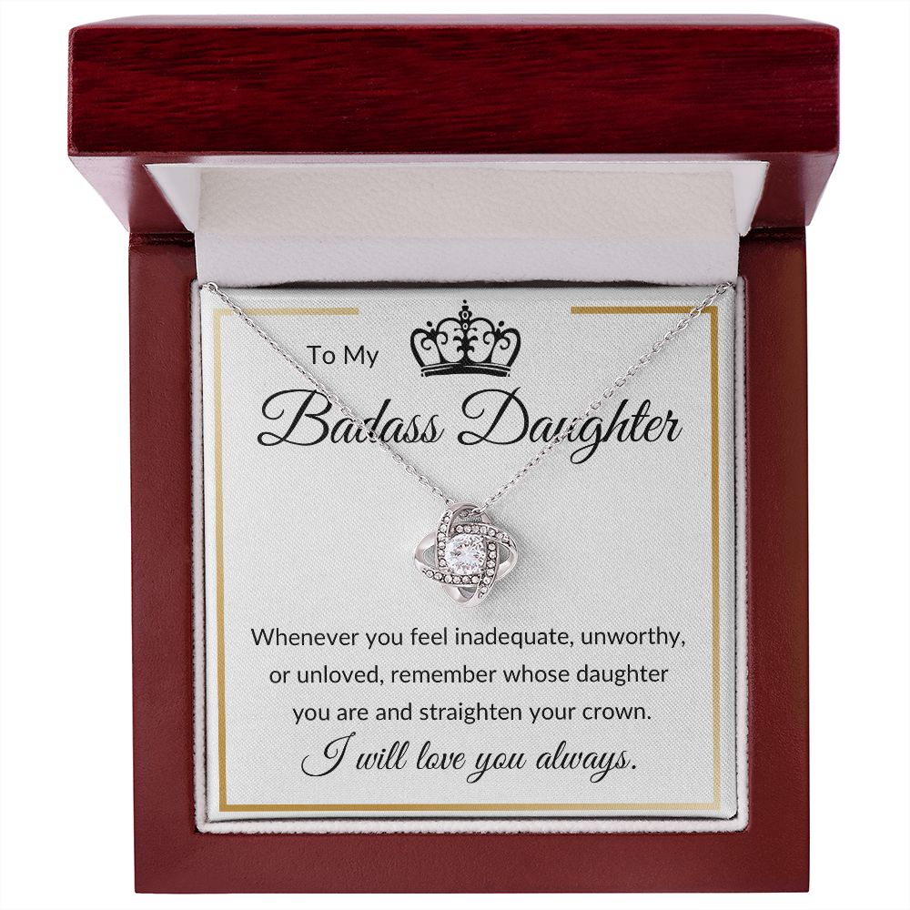 Love Knot Necklace, Gift to Badass Daughter - Gold Border