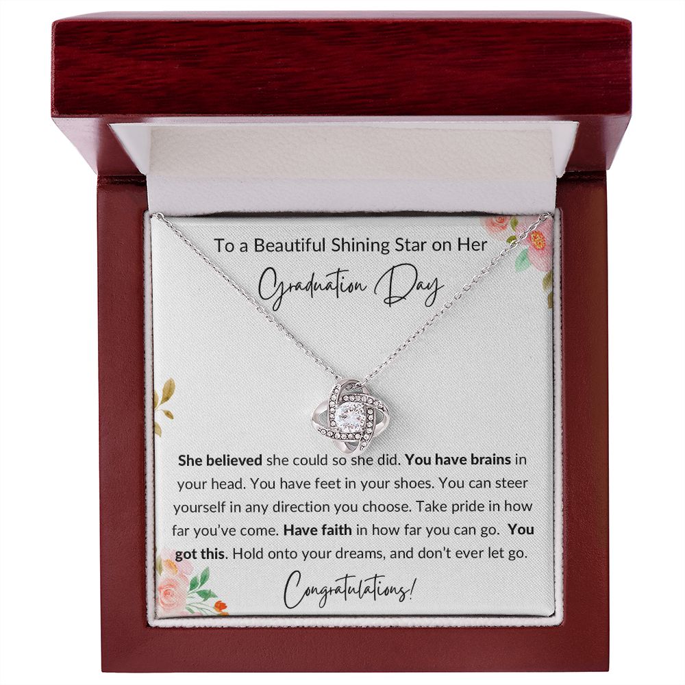 Graduation Gift to Daughter, Granddaughter, Niece, Aunt, Best Friend - Love Knot Necklace- Flowers, white