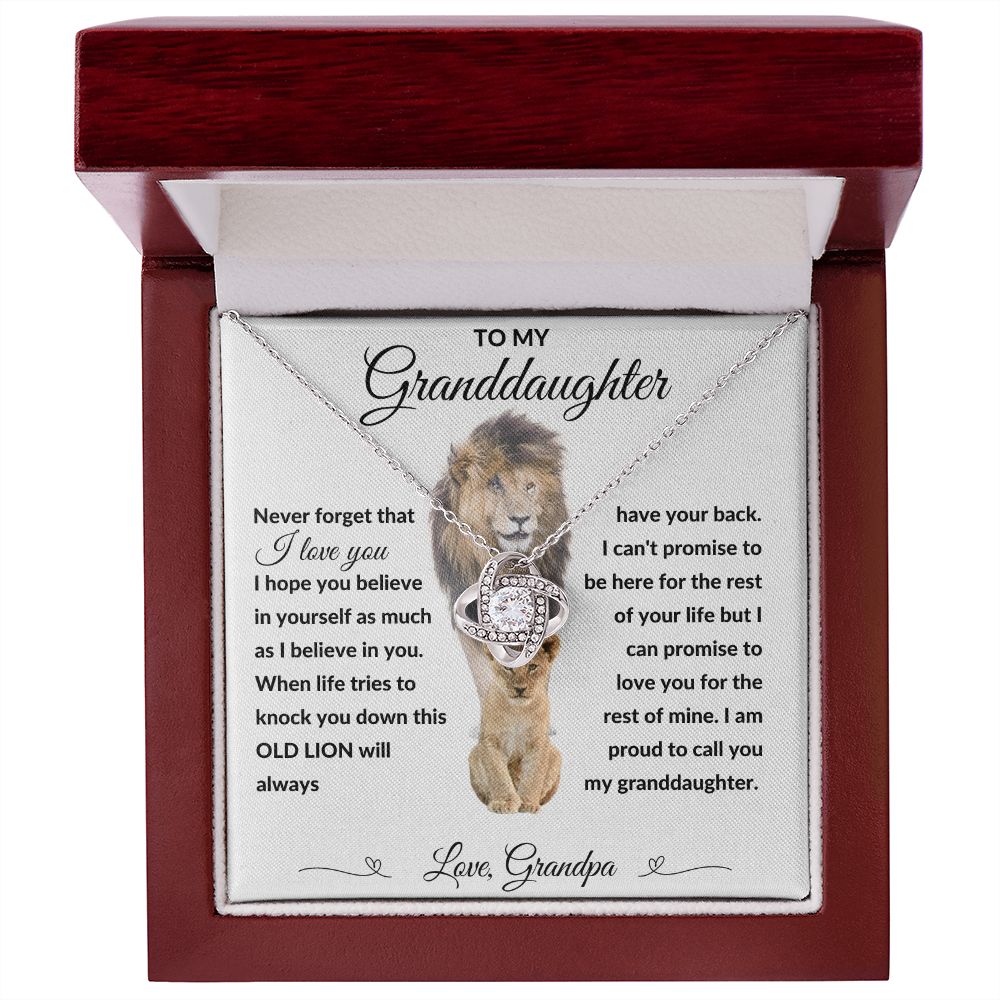 Love Knot Necklace, Gift to Granddaughter from Grandpa - lion white heart line - Birthday, Graduation, Christmas, Easter,