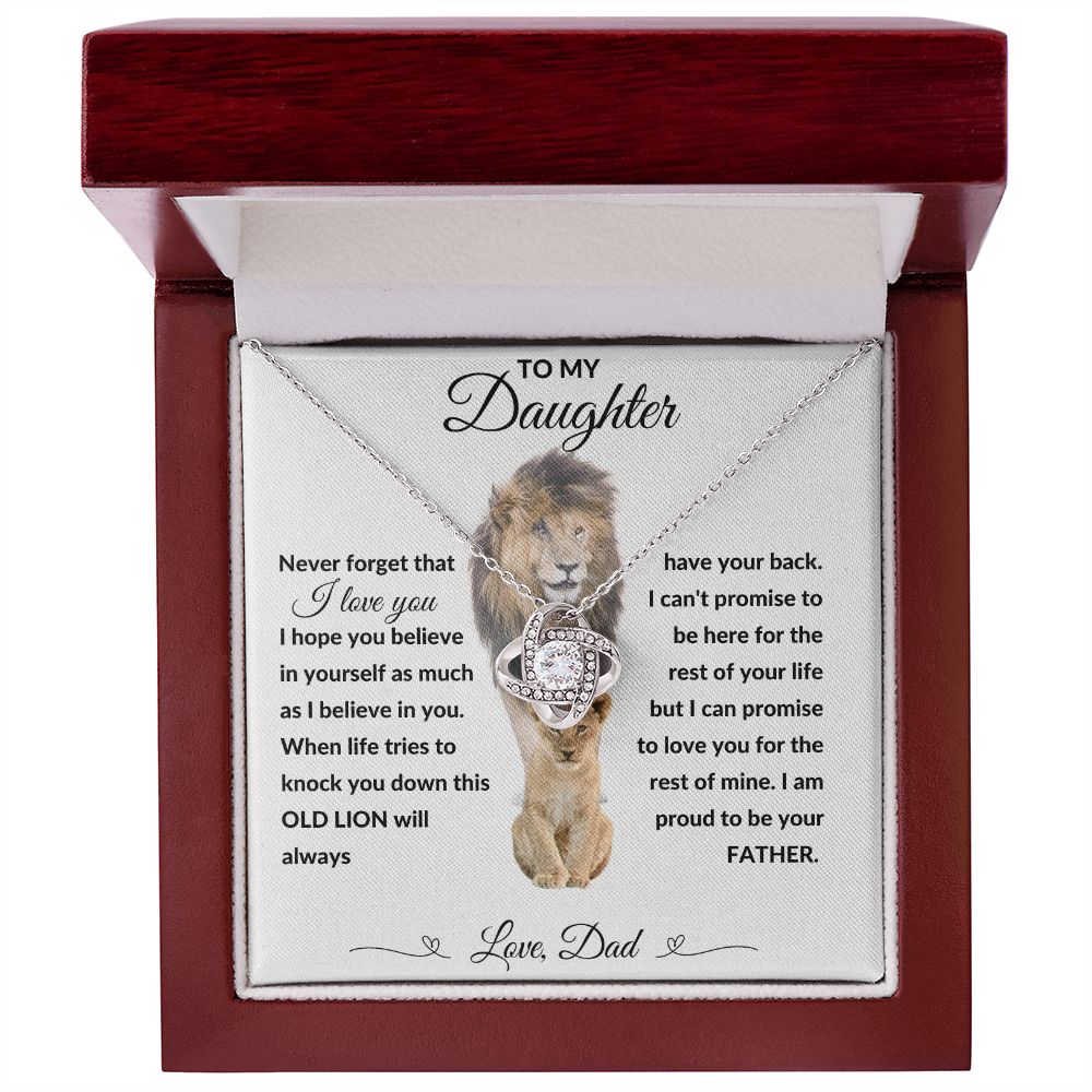 Love Knot Necklace, Gift to Daughter from Dad - lion white heart line - Birthday, Graduation, Christmas, Valentines,
