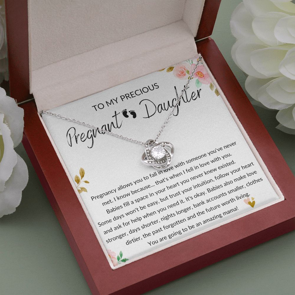 Pregnant Daughter Gift - Pregnancy, Mother to Be, Pregnant Mom Gift, Daughter Expecting, Baby Shower - 14 karat and 18 karat gold over stainless steel - Love Knot Necklace