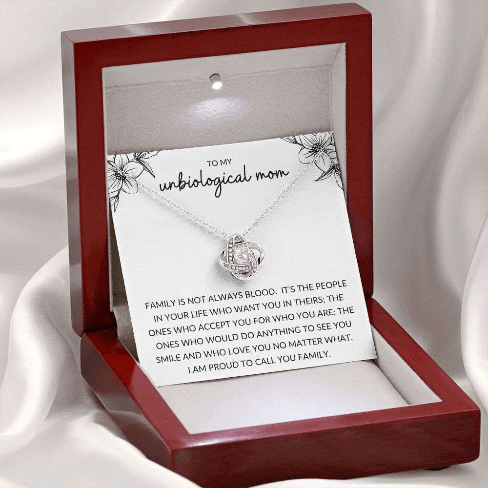Love Knot Necklace, Gift to Unbiological Mom, Step Mom, Step Mother, Aunt, Mother in Law - black and white