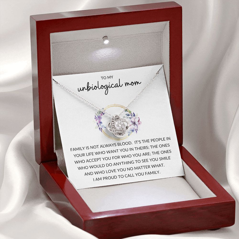 Love Knot Necklace, Gift to Unbiological Mom, Stepmom, Step mother, Aunt, Mother in Law - Wreath