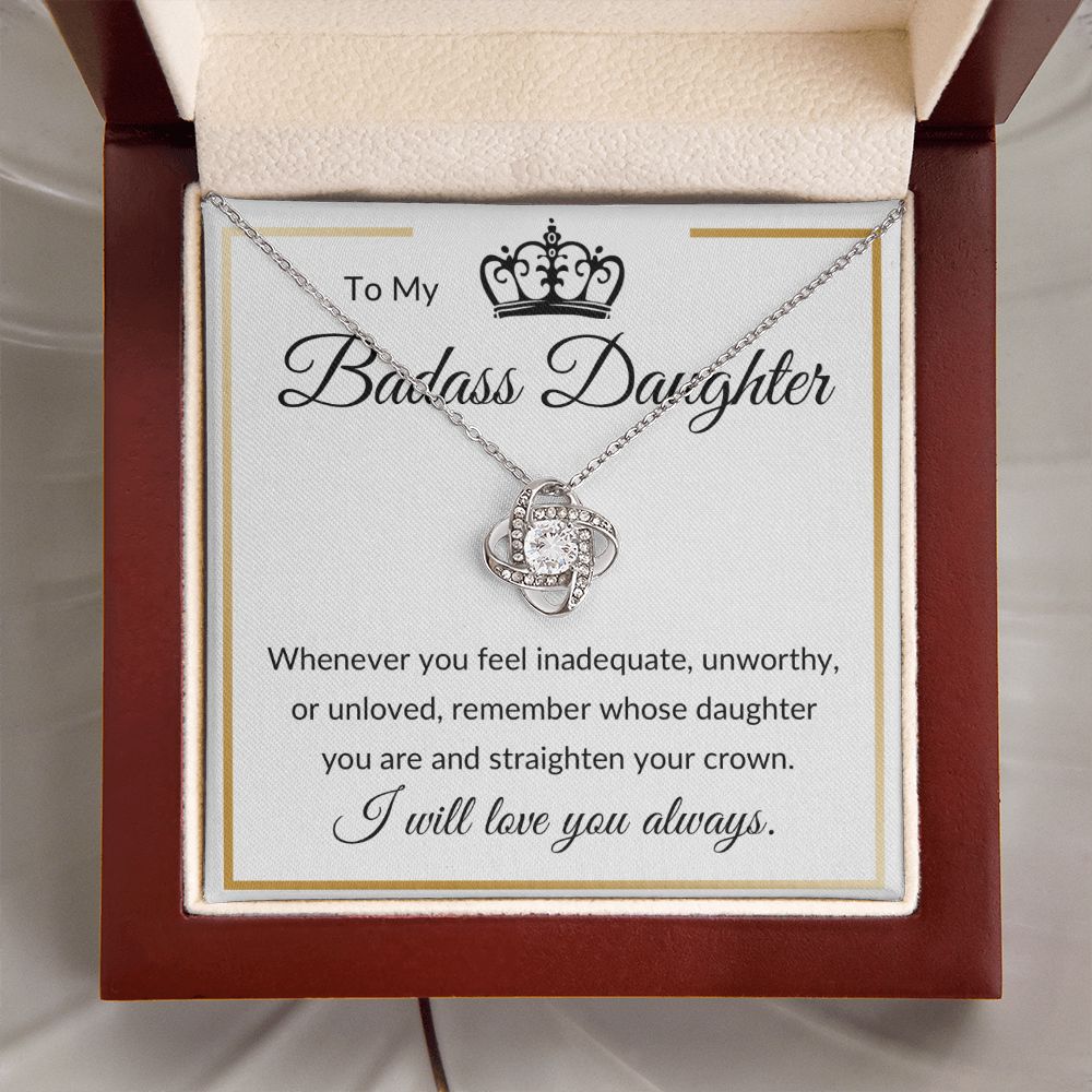 Love Knot Necklace, Gift to Badass Daughter - Gold Border