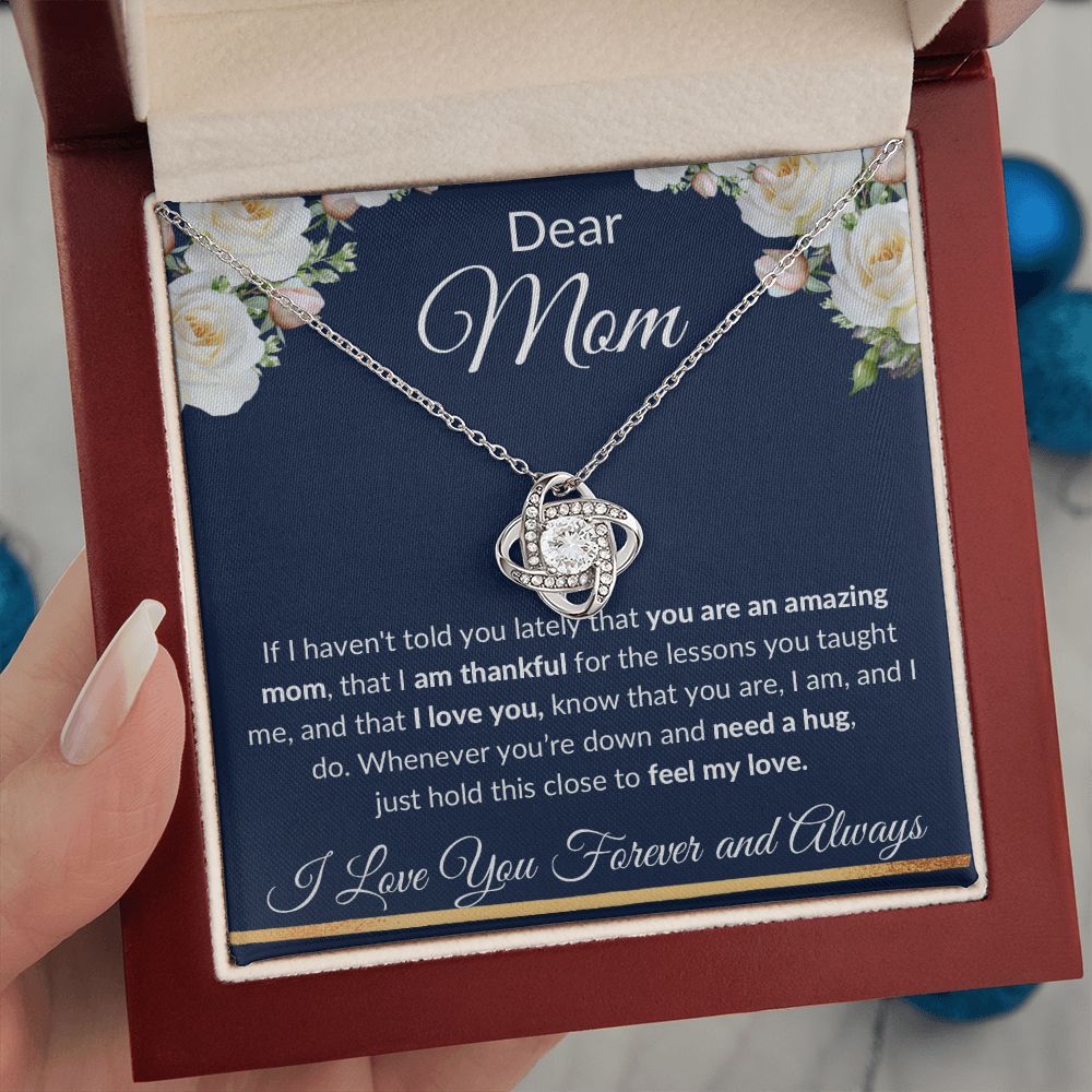 Love Knot Necklace, Gift to Mom - Dear Mom, Blue