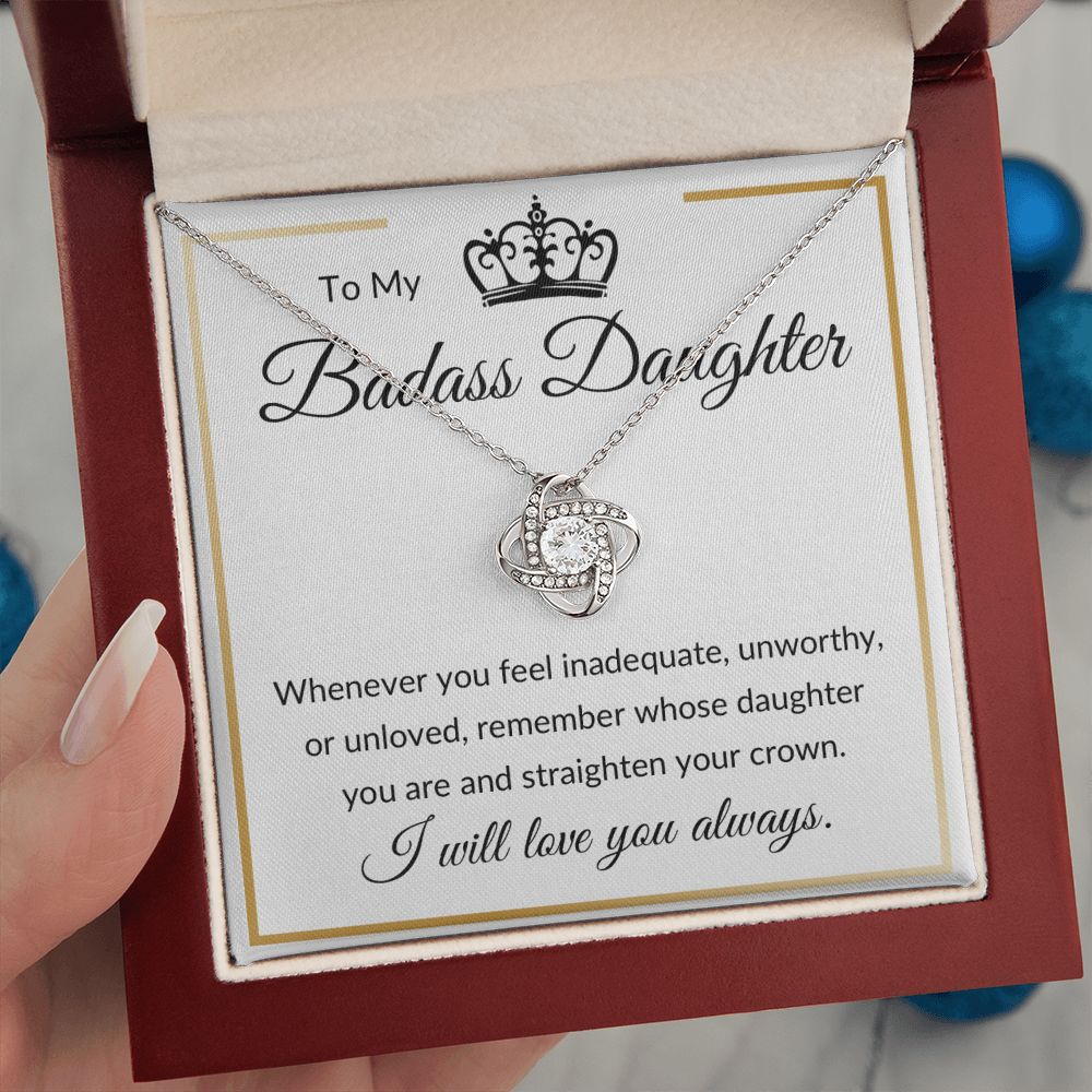 Love Knot Necklace, Gift to Badass Daughter - Gold Border