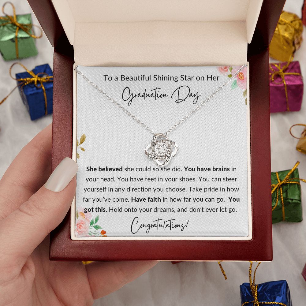 Graduation Gift to Daughter, Granddaughter, Niece, Aunt, Best Friend - Love Knot Necklace- Flowers, white