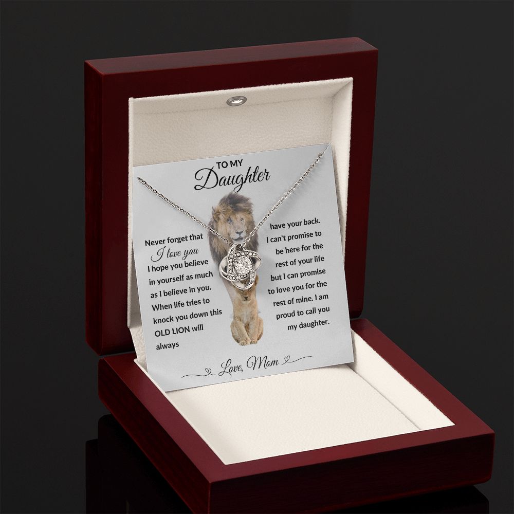 Love Knot Necklace, Gift to Daughter from Mom - lion white heart line - Birthday, Valentine, Graduation, Christmas, Inspiration