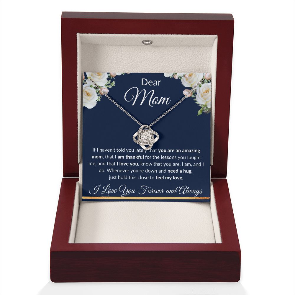 Love Knot Necklace, Gift to Mom - Dear Mom, Blue