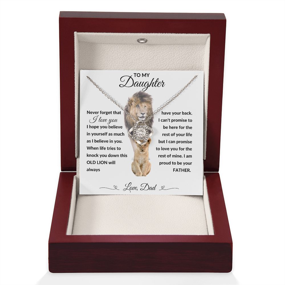 Love Knot Necklace, Gift to Daughter from Dad - lion white heart line - Birthday, Graduation, Christmas, Valentines,