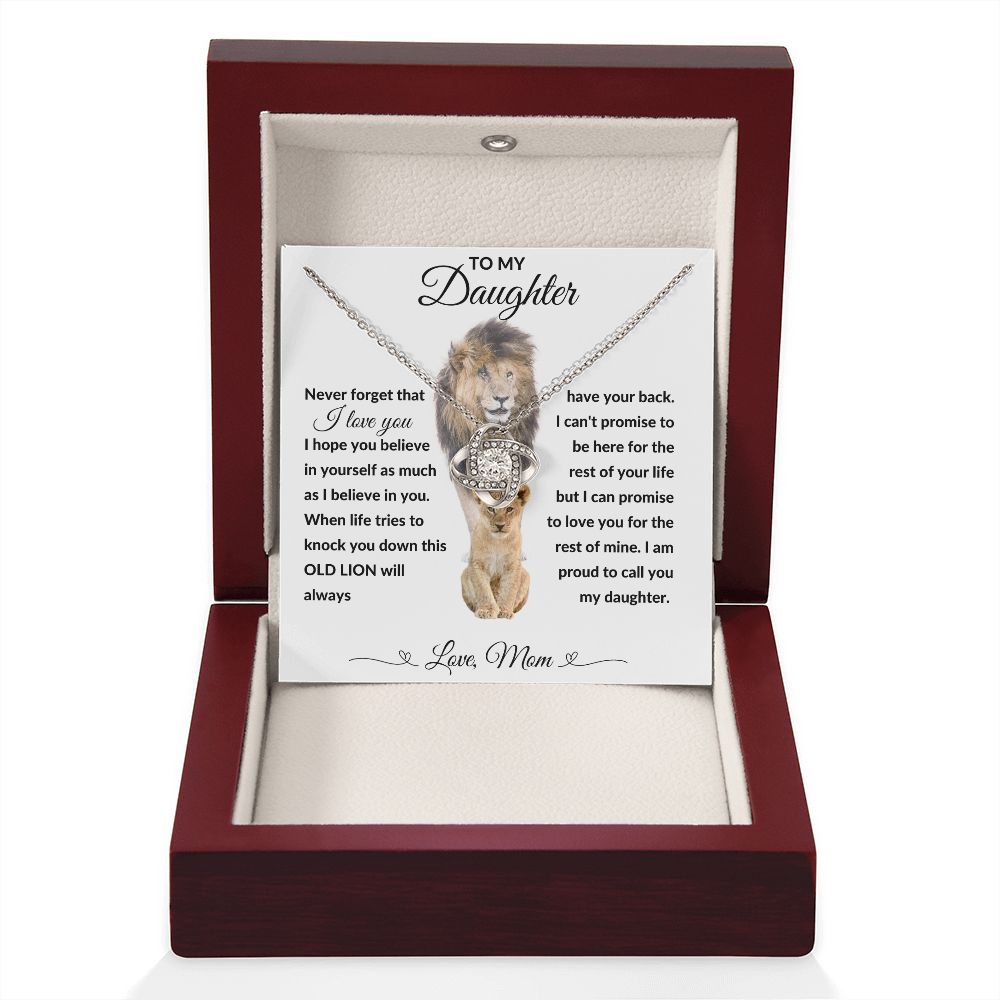 Love Knot Necklace, Gift to Daughter from Mom - lion white heart line - Birthday, Valentine, Graduation, Christmas, Inspiration