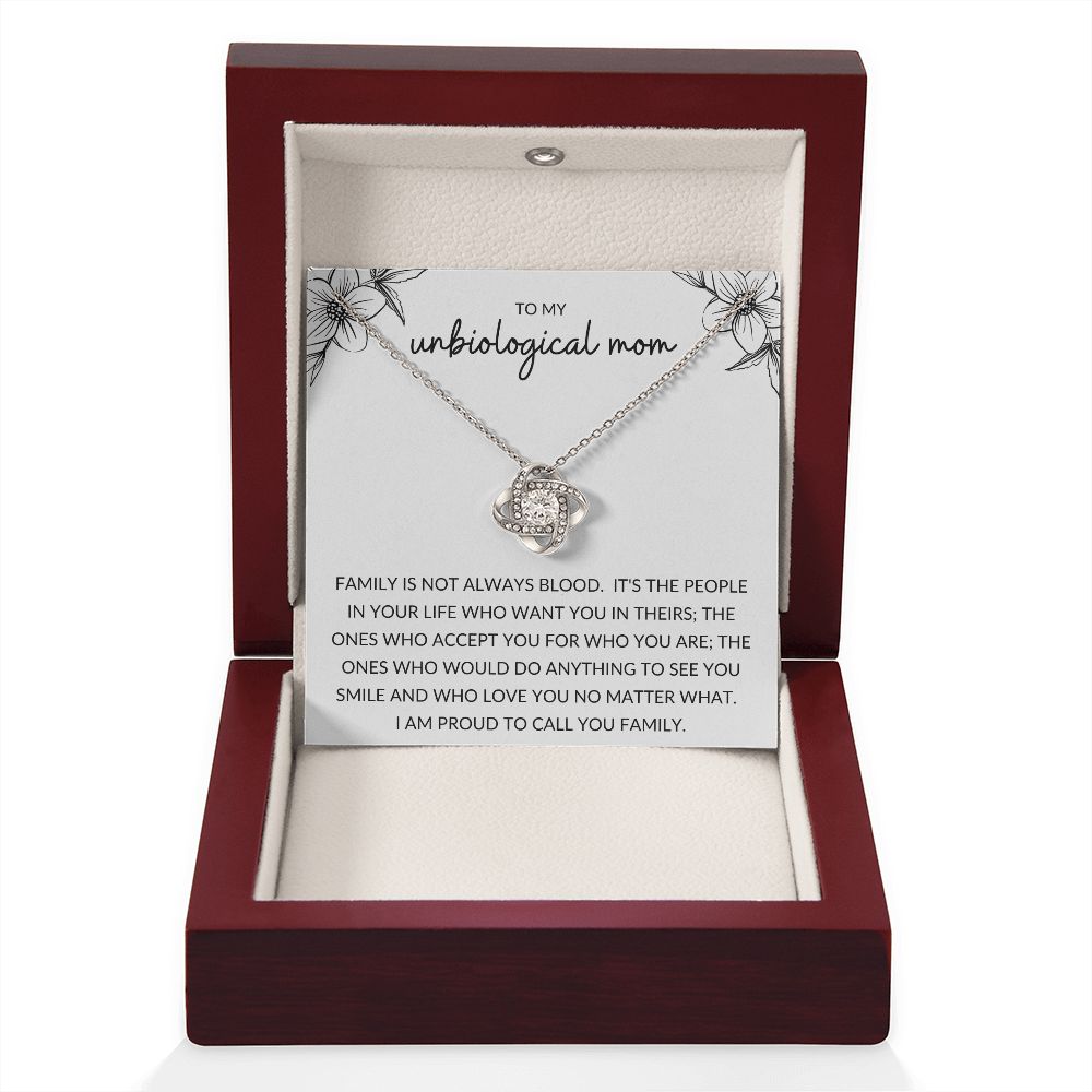 Love Knot Necklace, Gift to Unbiological Mom, Step Mom, Step Mother, Aunt, Mother in Law - black and white