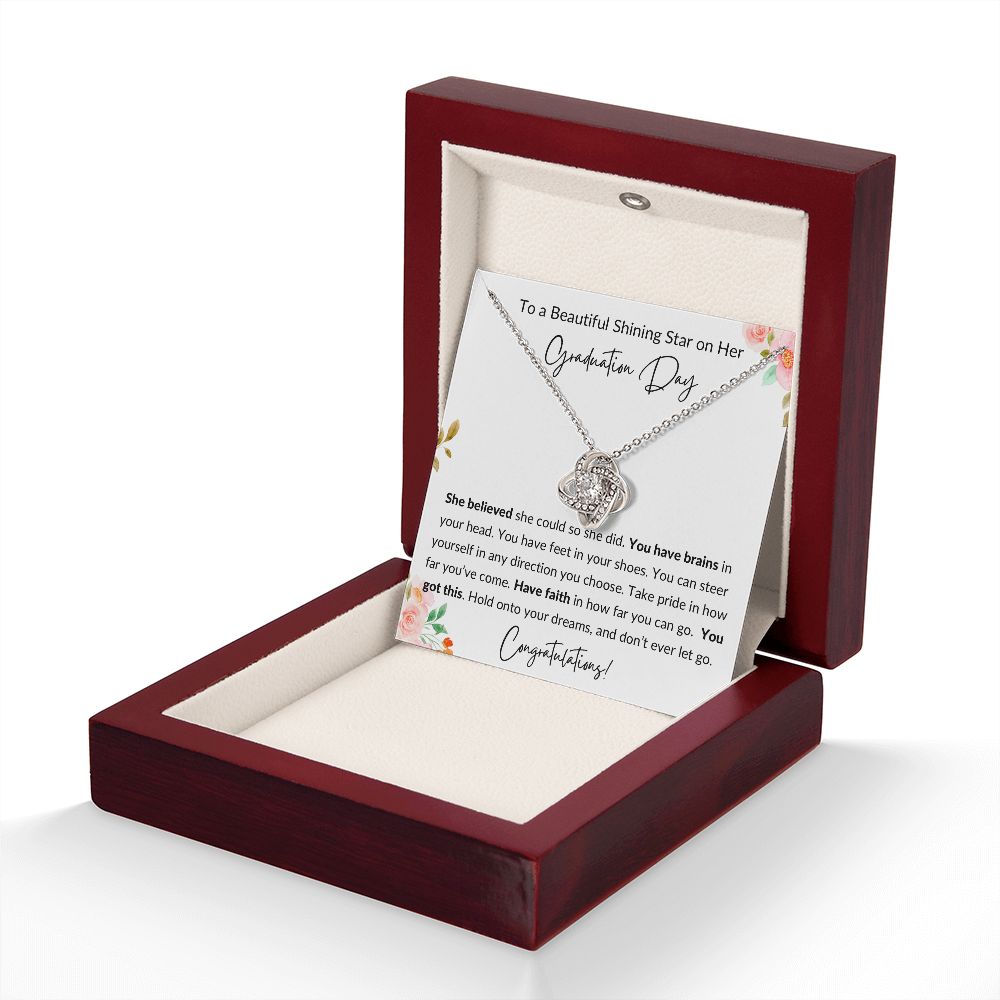 Graduation Gift to Daughter, Granddaughter, Niece, Aunt, Best Friend - Love Knot Necklace- Flowers, white