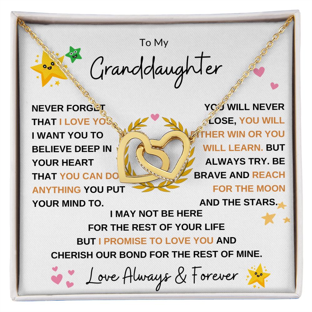 Interlocking Heart Necklace, Gift to Granddaughter from Grandma or Grandpa - Hearts and Stars