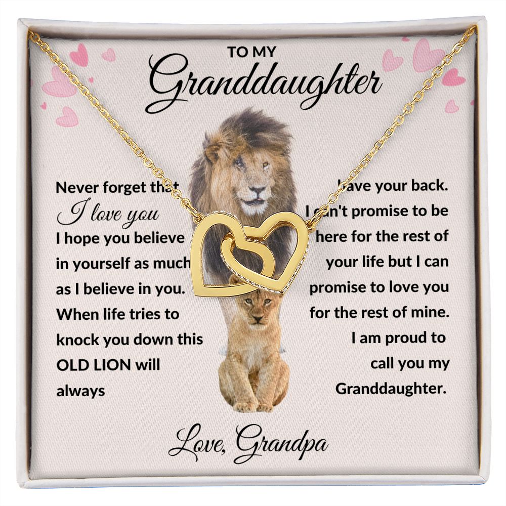 Interlocking Hearts Necklace, Gift to Granddaughter from Grandpa - lion pink hearts - Valentines, Birthday, Graduation, Christmas, I Love You
