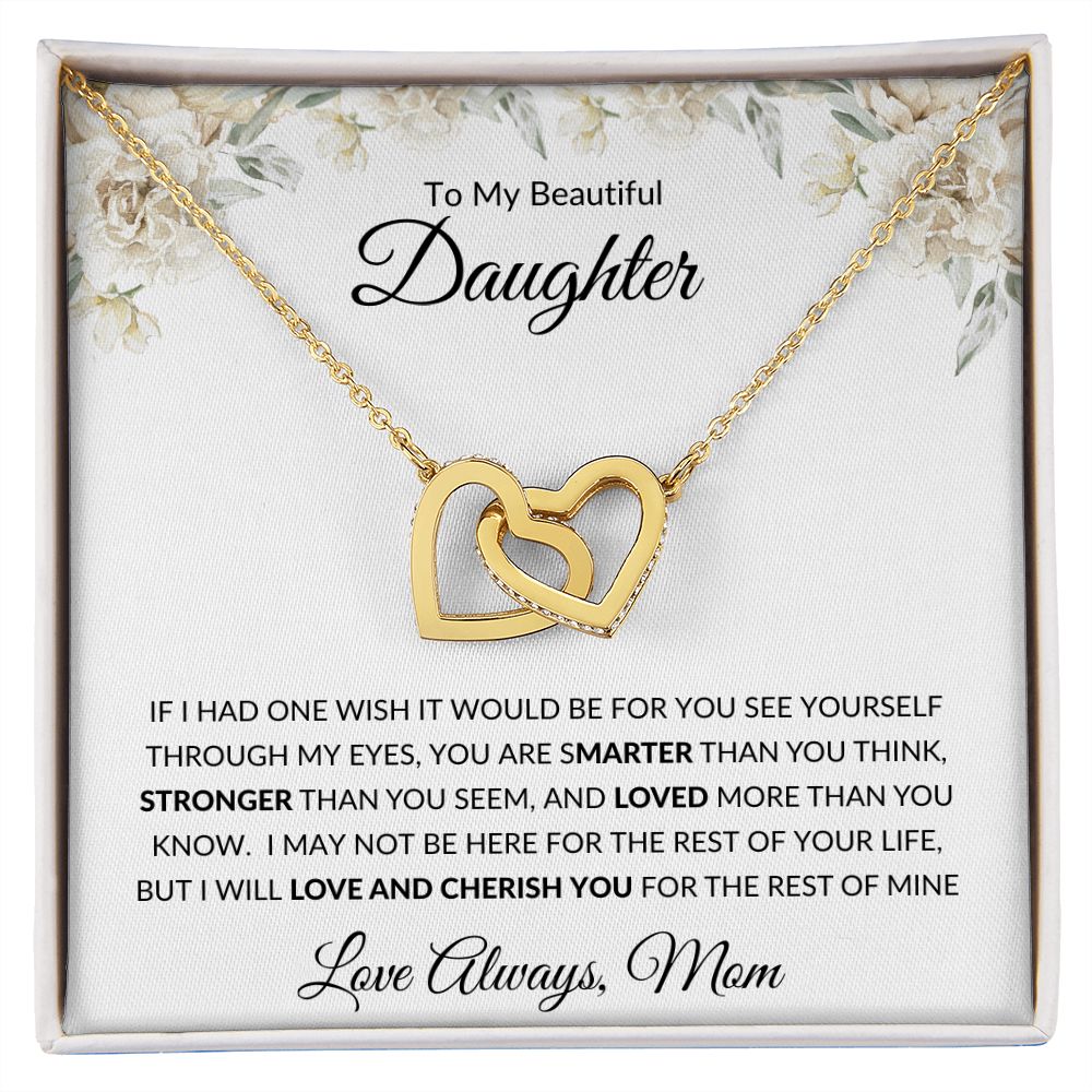 Interlocking Heart Necklace, GIFT TO DAUGHTER from Mom - Beautiful Daughter white flowers