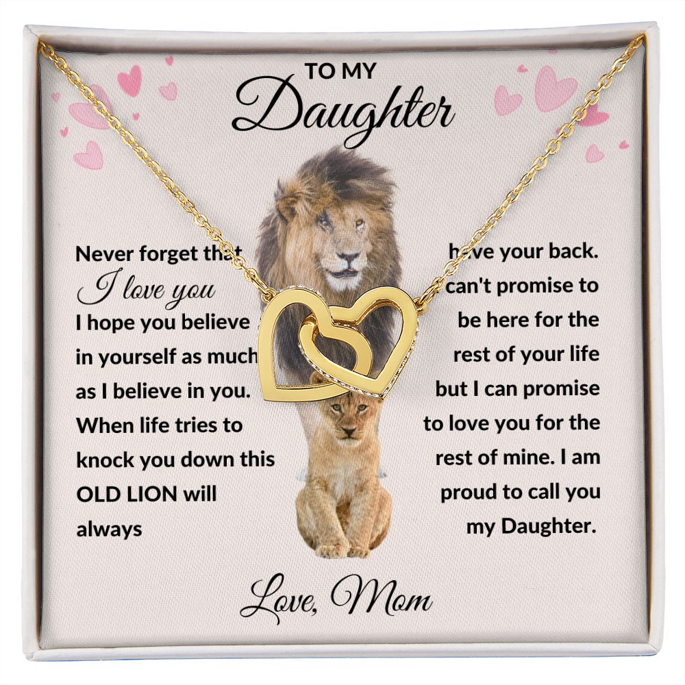 Interlocking Hearts Necklace, Gift to Daughter from Mom - lion pink hearts - Valentines, Birthday, Graduation, Christmas, I am Proud of You