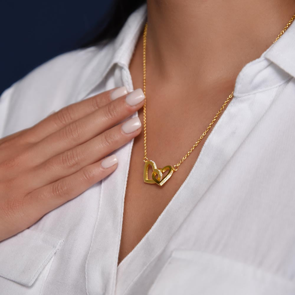 Interlocking Hearts Necklace, Gift to Daughter from Dad - lion pink hearts - Valentine, Birthday, Christmas, I Love You