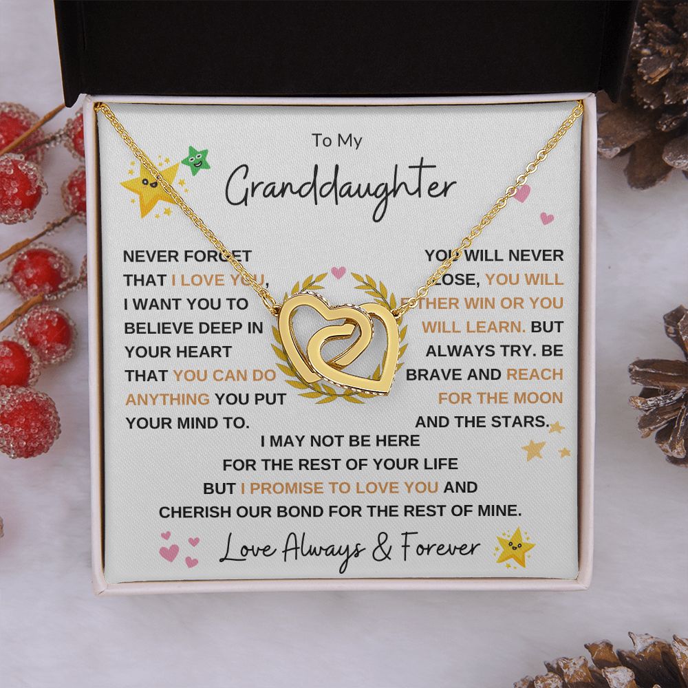 Interlocking Heart Necklace, Gift to Granddaughter from Grandma or Grandpa - Hearts and Stars