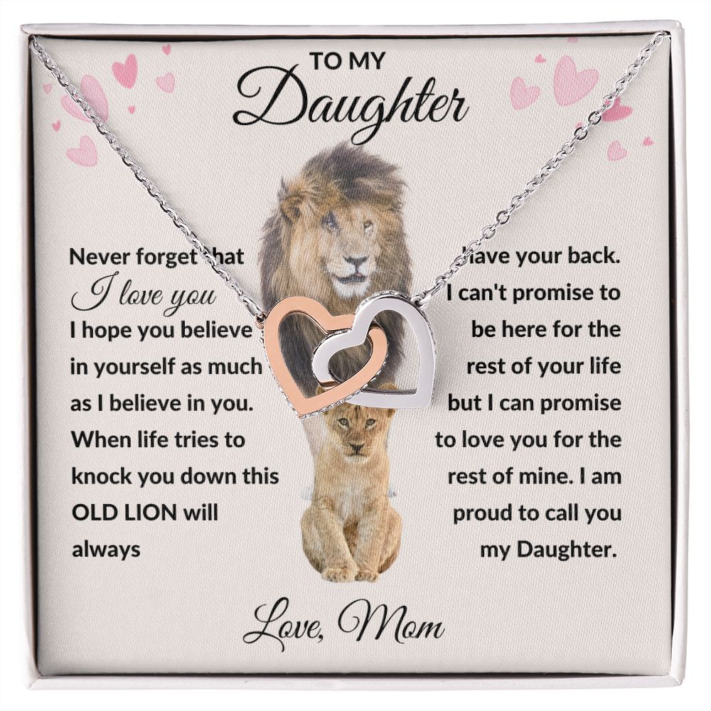 Interlocking Hearts Necklace, Gift to Daughter from Mom - lion pink hearts - Valentines, Birthday, Graduation, Christmas, I am Proud of You