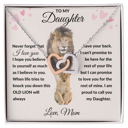Interlocking Hearts Necklace, Gift to Daughter from Mom - lion pink hearts - Valentines, Birthday, Graduation, Christmas, I am Proud of You