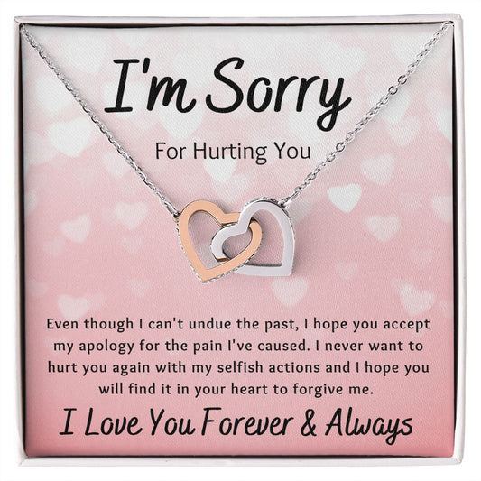 Interlocking Hearts Necklace, Gift to Wife, Girlfriend, Soulmate - Apology I'm Sorry Gift