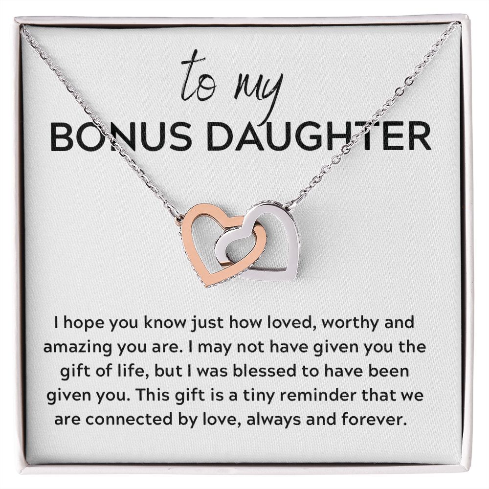Interlocking Hearts Gift to Bonus Daughter, Step Daughter, Daughter in Law - Connected by Love - Christmas, Birthday, Graduation