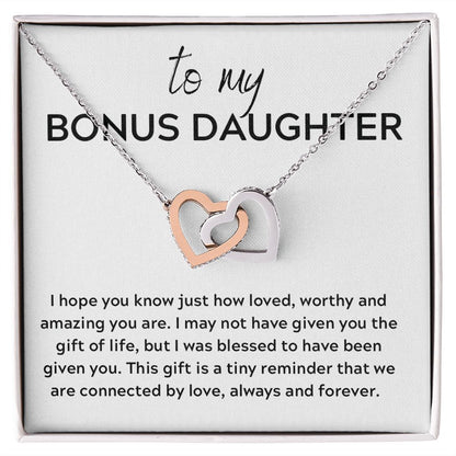 Interlocking Hearts Gift to Bonus Daughter, Step Daughter, Daughter in Law - Connected by Love - Christmas, Birthday, Graduation