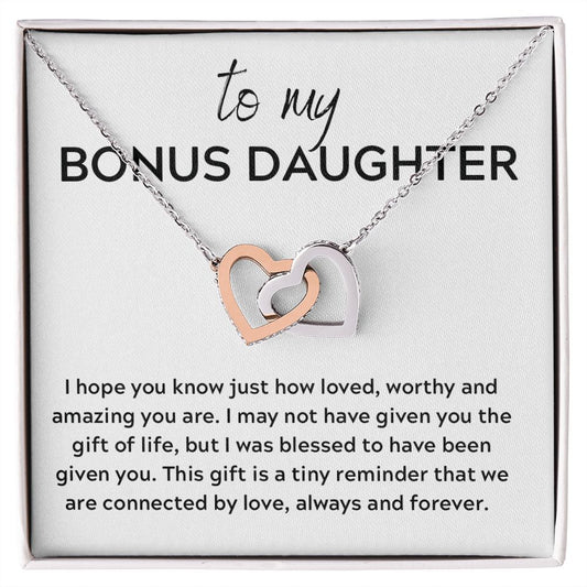 Interlocking Hearts Gift to Bonus Daughter, Step Daughter, Daughter in Law - Connected by Love - Christmas, Birthday, Graduation