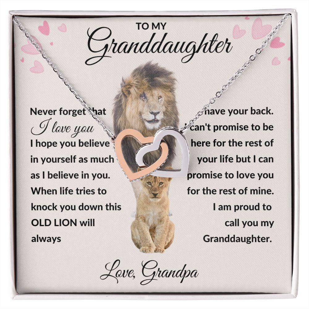 Interlocking Hearts Necklace, Gift to Granddaughter from Grandpa - lion pink hearts - Valentines, Birthday, Graduation, Christmas, I Love You