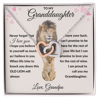 Interlocking Hearts Necklace, Gift to Granddaughter from Grandpa - lion pink hearts - Valentines, Birthday, Graduation, Christmas, I Love You