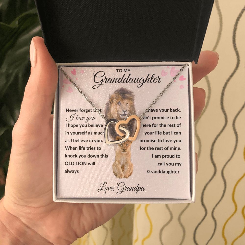 Interlocking Hearts Necklace, Gift to Granddaughter from Grandpa - lion pink hearts - Valentines, Birthday, Graduation, Christmas, I Love You
