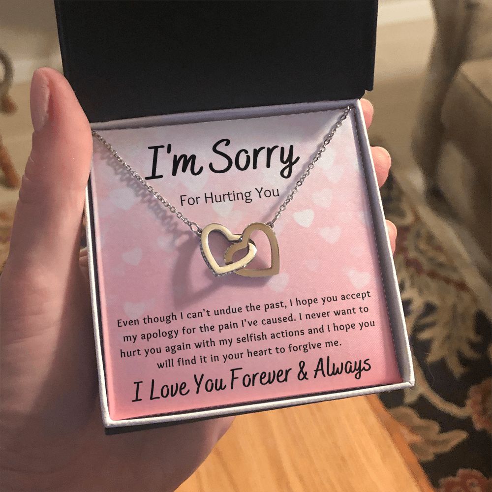 Interlocking Hearts Necklace, Gift to Wife, Girlfriend, Soulmate - Apology I'm Sorry Gift