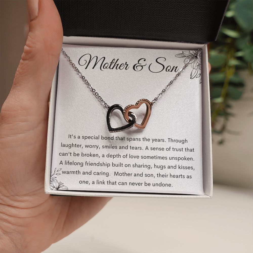 Mother and Son Interlocking Hearts Necklace, Gift to Mom from Son - Mother's Day, Mom Birthday, Christmas