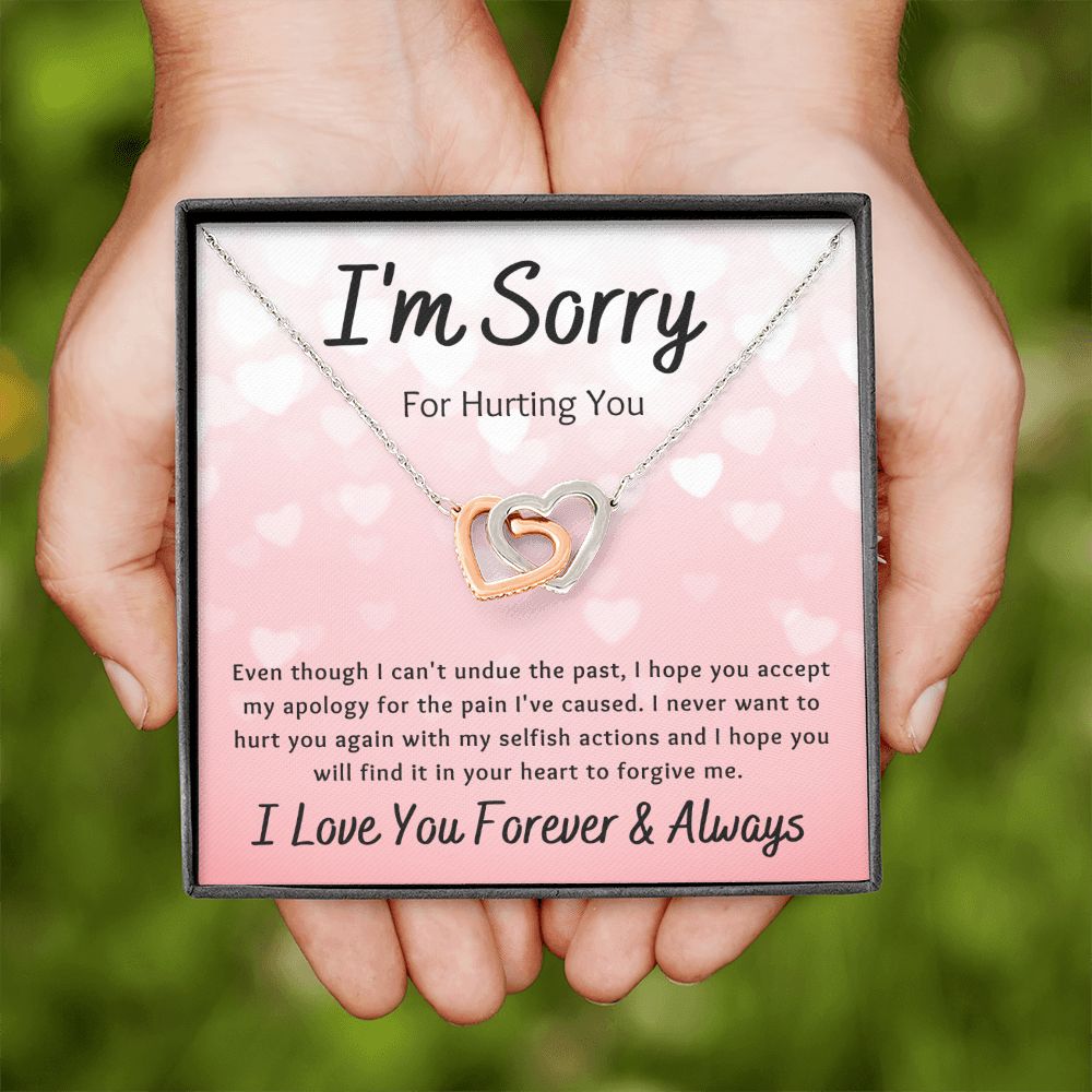 Interlocking Hearts Necklace, Gift to Wife, Girlfriend, Soulmate - Apology I'm Sorry Gift
